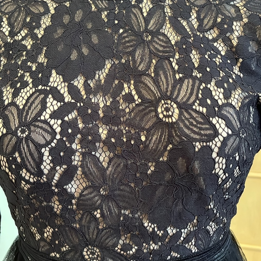 INA NWT Lace Ruffle Tulle Long SLV Hi Neck Black Cocktail Party Guest Dress SZ S - Picture 5 of 16